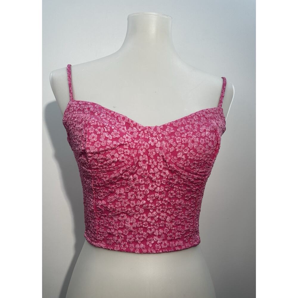 LUSH Womens Pink Floral Corset Crop Top Bustier Cami Adjustable Straps Size M